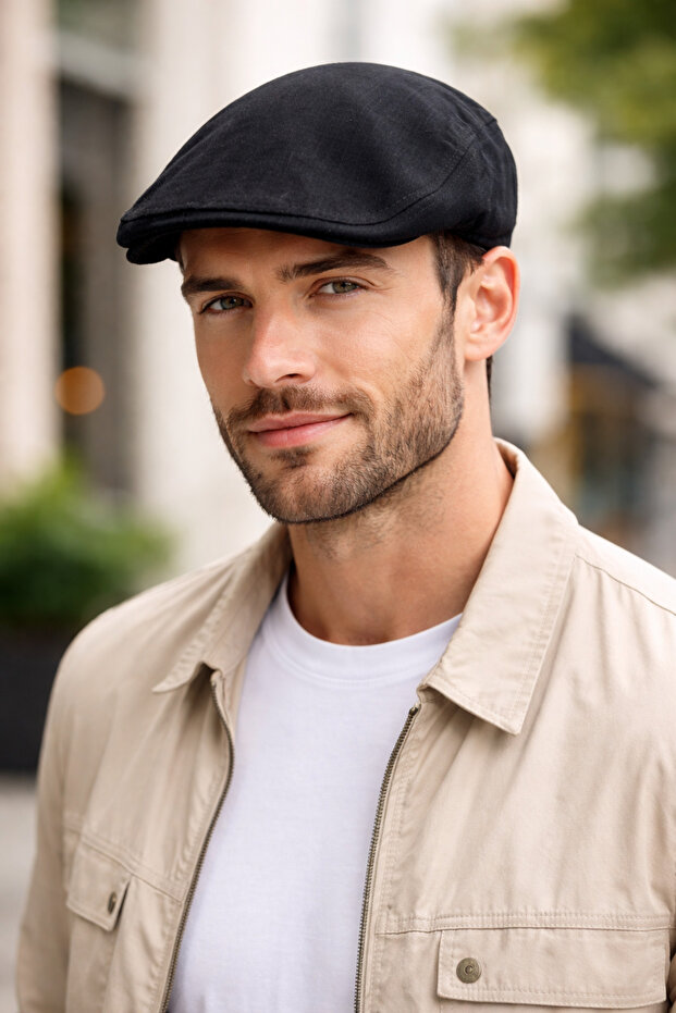 Premium Men's Black Cap Hat with Flexible Elastic Stylish and Modern Design
