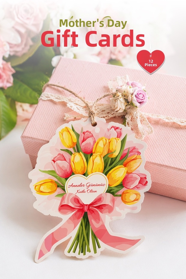 Mother's Day Gift Card 12 Pieces 10X10 cm | Writable Message Card | Flower Card for Gift Package
