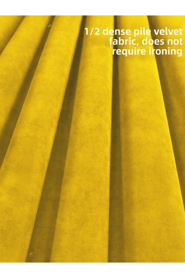 1/2 Dense Pleated Acem Tulip Yellow Velvet Textured Background Curtain | Ironing Is Not Necessary. | Best Sellers