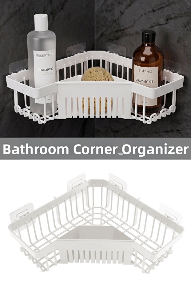 Adhesive Bathroom Organizer - Shampoo Holder Soap Dish Organizer Shower Shelf Organizer Bathroom Corner Shelf White