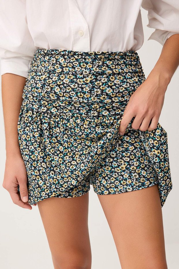 Multi-Colored Floral Skater Ruffle Regular Waist Ribbed Stretchy Knitted Shorts Skirt Twoss26Et00137