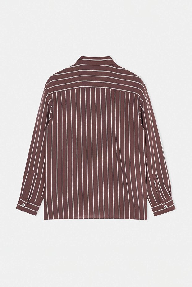 Kahverengi Oversize Çizgili Mevsimlik Erkek Gömlek TMNSS26GO00024 - 6