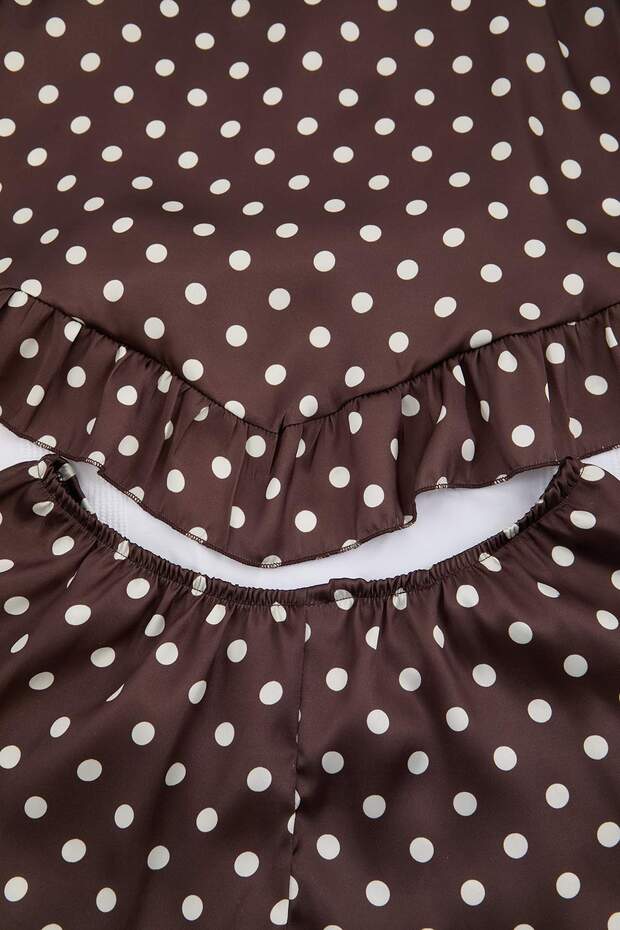 Kahverengi Puantiyeli Saten Dokuma Pijama Takımı THMSS26PT00189 - 3