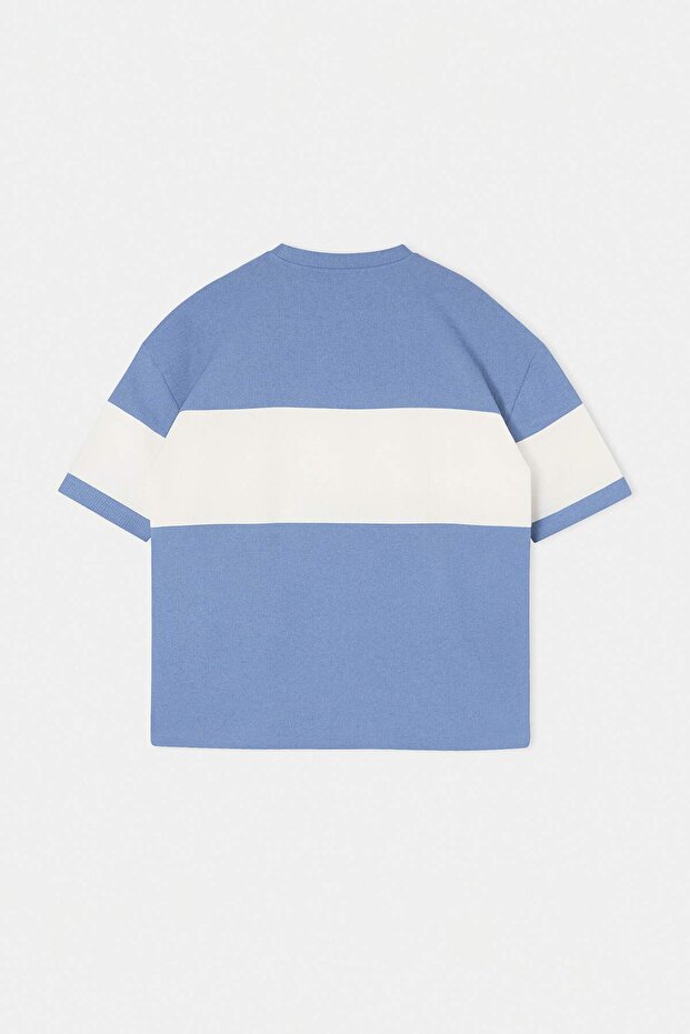 Indigo Büyük Beden Oversize/Geniş Kesim Renk Bloklu Dokulu T-Shirt TMNSS25BF00038 - 7
