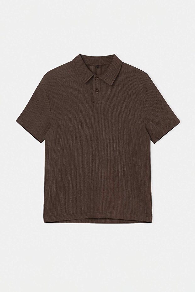 Kahverengi Regular/Normal Kesim Dokulu Polo Yaka T-shirt TMNSS26PO00005 - 4