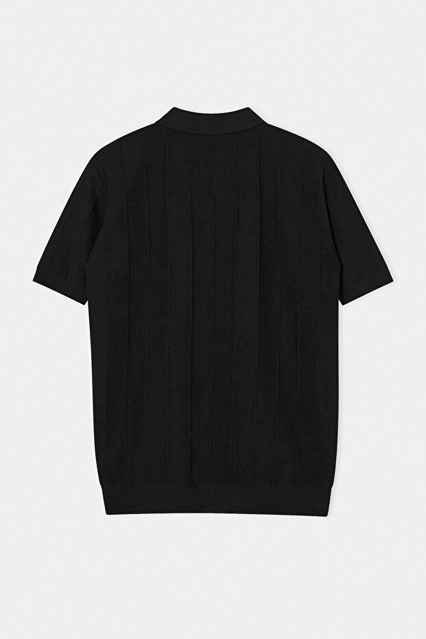 Siyah Slim/Dar Kesim Dokulu Polo Yaka T-shirt TMNSS26PO00039 - 6