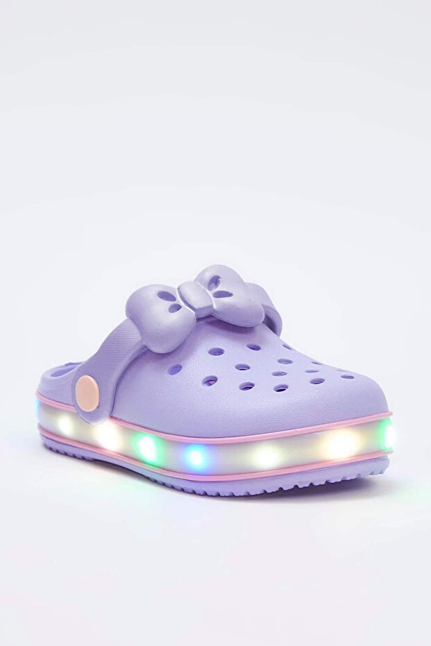 Lila Işıklı Fiyonklu Detaylı Hafif Taban Küçük Kız Çocuk Kids Eva Sandalet Terlik TAKSS25SD00045 - 5