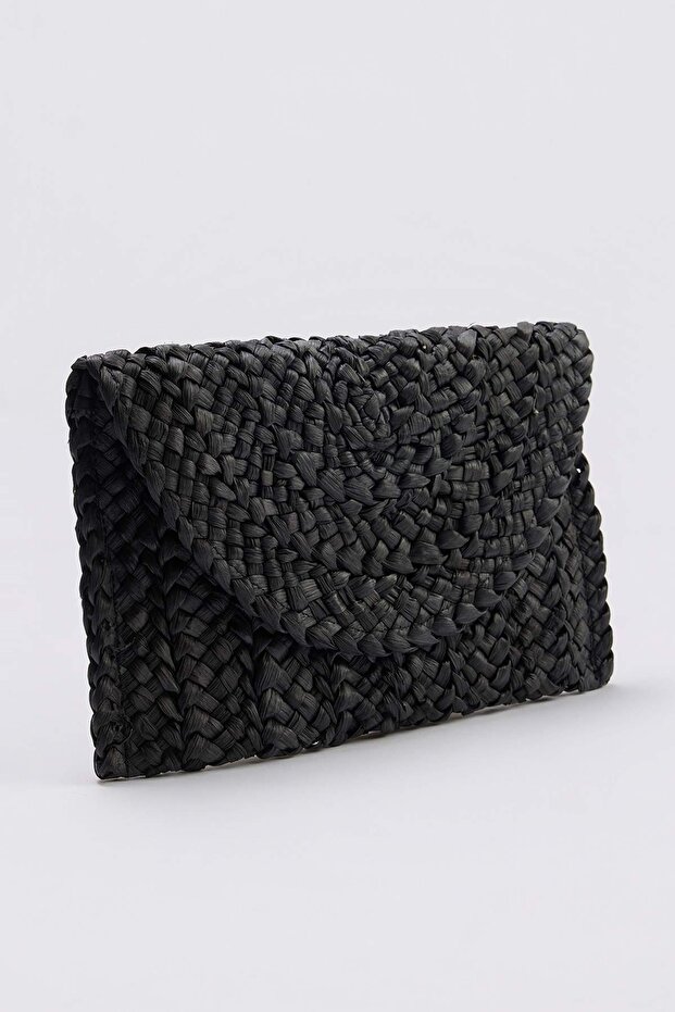 Siyah Hasır Mini Boy Kadın Portföy & Clutch Çanta TAKSS26PY00006 - 2