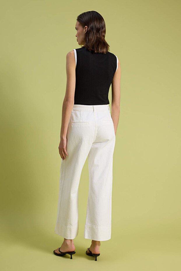 Beyaz Cep Detaylı Yüksek Bel %100 Pamuk Wide Leg Jeans TWOSS26JE00162 - 4