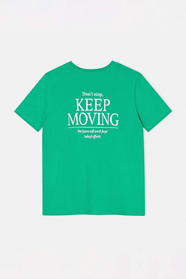 Yeşil Sırtı Baskılı Relaxed Fit Örme Büyük Beden T-shirt TBBSS25BF00059 - 5