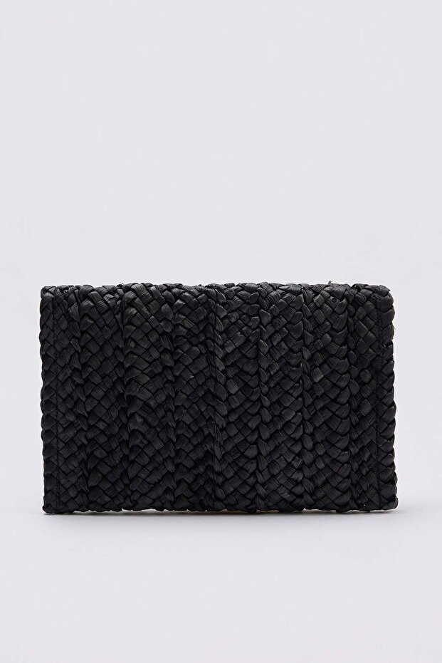 Siyah Hasır Mini Boy Kadın Portföy & Clutch Çanta TAKSS26PY00006 - 4