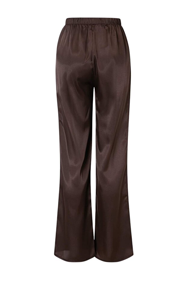 Kahverengi Dantel Detaylı Saten Dokuma Pijama Takımı THMSS26PT00210 - 7