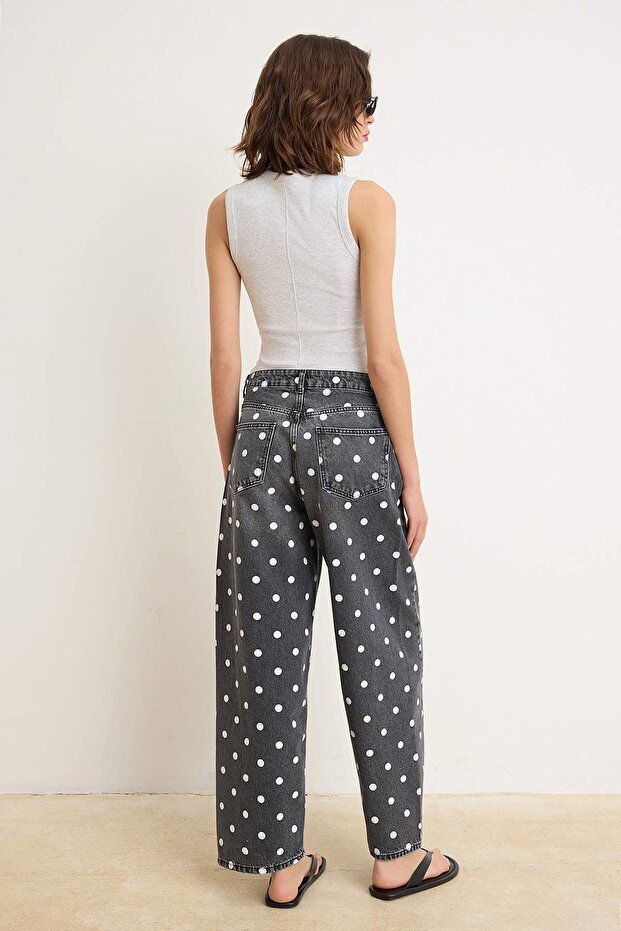 Antrasit Puantiyeli Yüksek Bel Baggy Jeans TWOSS26JE00335 - 4