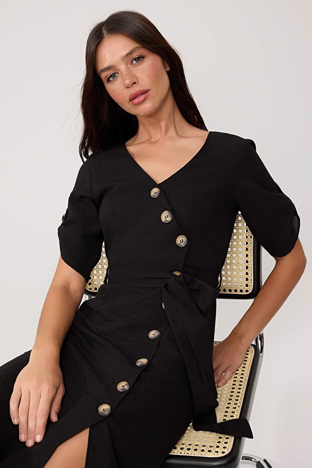 Siyah Dokuma Elbise TWOSS26EL01059 - 2