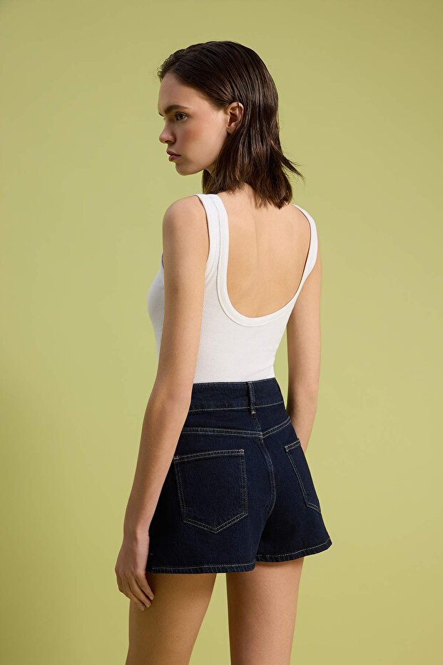 Koyu Mavi Mini Denim Şort Etek TWOSS26SR00208 - 5
