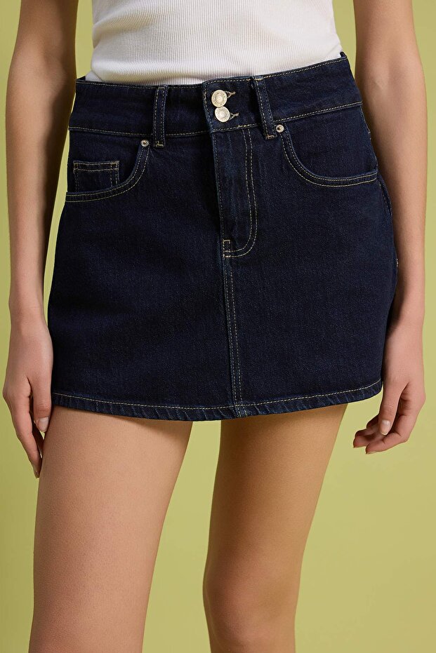 Koyu Mavi Mini Denim Şort Etek TWOSS26SR00208 - 3