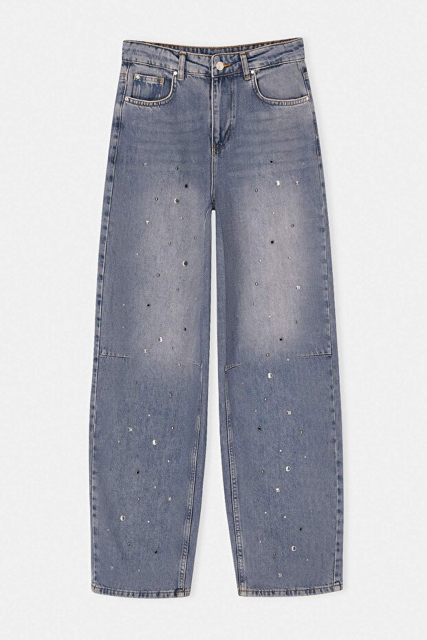 Limited Edition Mavi DÖKÜMLÜ Taş Detaylı Yüksek Bel Baggy Jeans TWOSS26JE00243 - 11