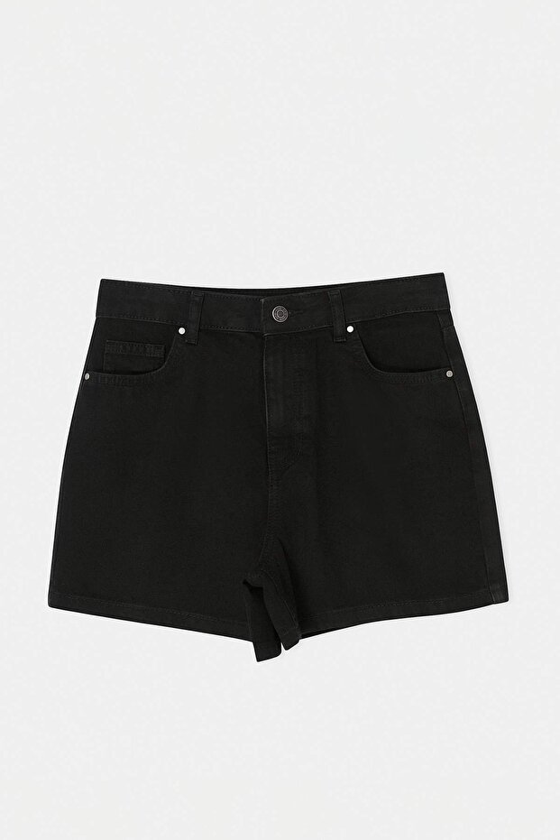 Siyah Yüksek Bel %100 Pamuk Denim City Şort TWOSS26SR00050 - 5