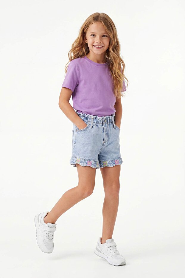 Lila-Pembe Baskılı Örme T-Shirt TKDSS26TS00027 - 5