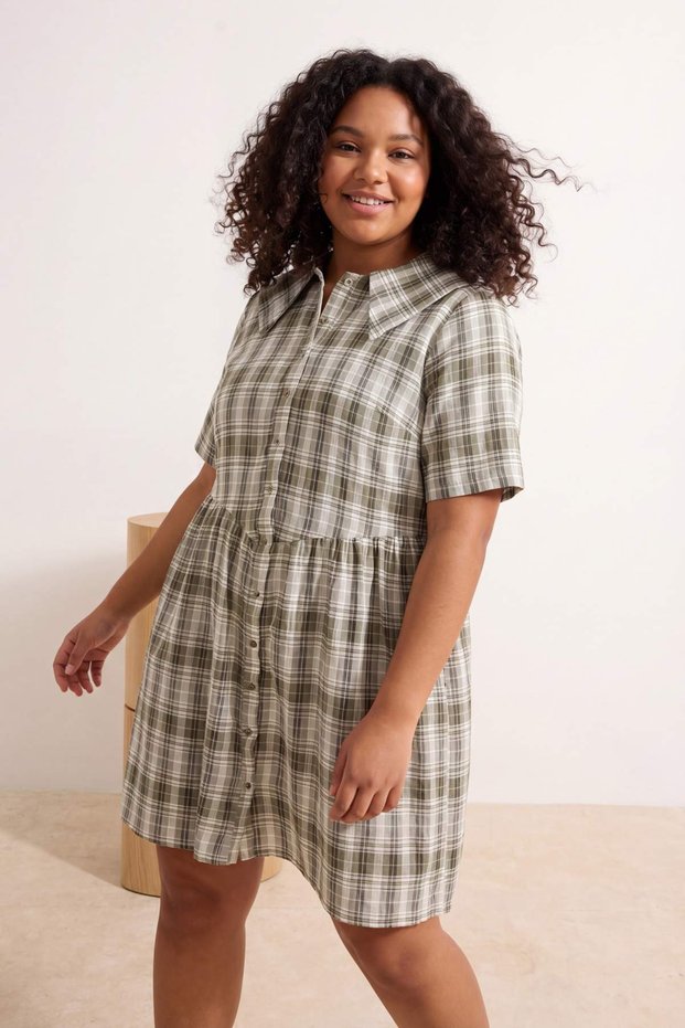 Multi-Colored Plaid/Checkered Mini Textured Fabric Woven Plus Size Dress Tbbss26Ah00171