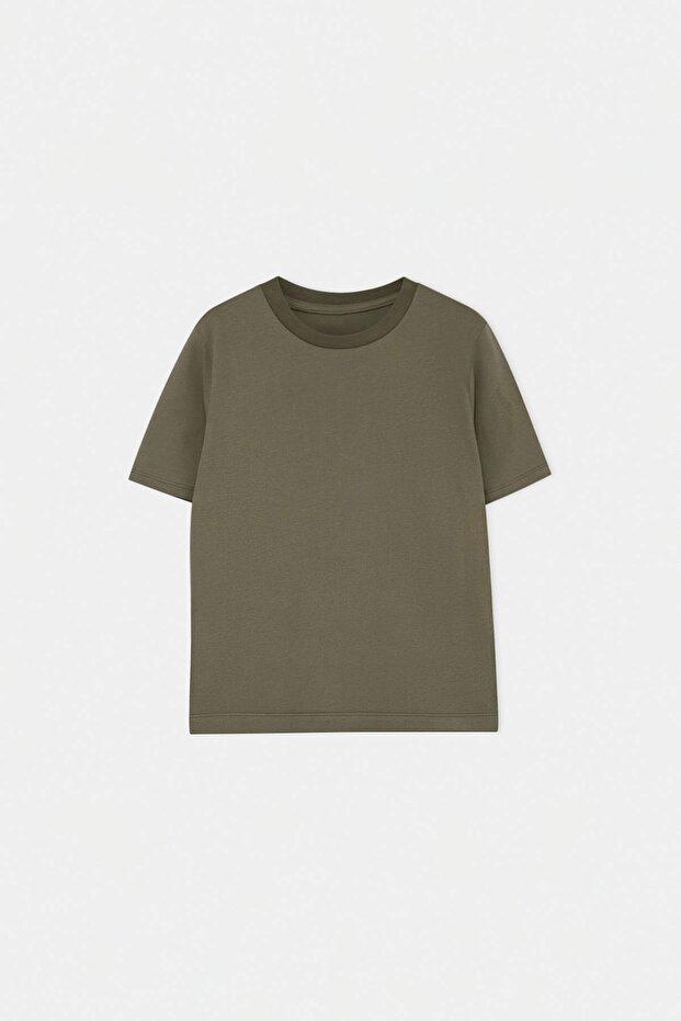Yeşil-Taş-Haki 3'lü Erkek Çocuk %100 Pamuk Basic Kısa Kol Örme T-Shirt TKDSS25TS00021 - 13