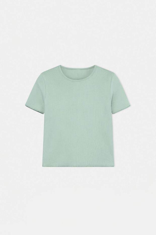 Pembe-Mint Nakışlı / İşlemeli Örme T-Shirt TKDSS25TS00027 - 9