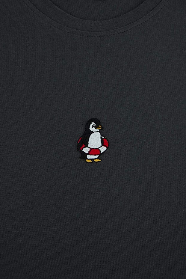 Antrasit Regular Penguen Nakışlı Yazlık Örme Pijama Takımı TMNSS26PT00008 - 5