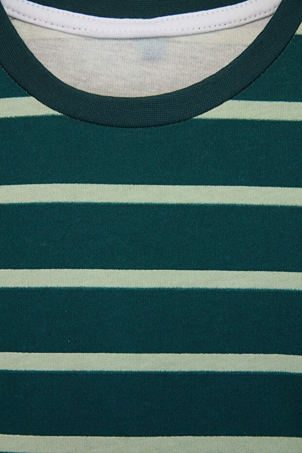 Yeşil-Taş-Haki 3'lü Erkek Çocuk %100 Pamuk Basic Kısa Kol Örme T-Shirt TKDSS25TS00021 - 11