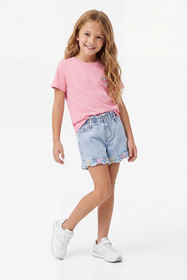 Lila-Pembe Baskılı Örme T-Shirt TKDSS26TS00027 - 2