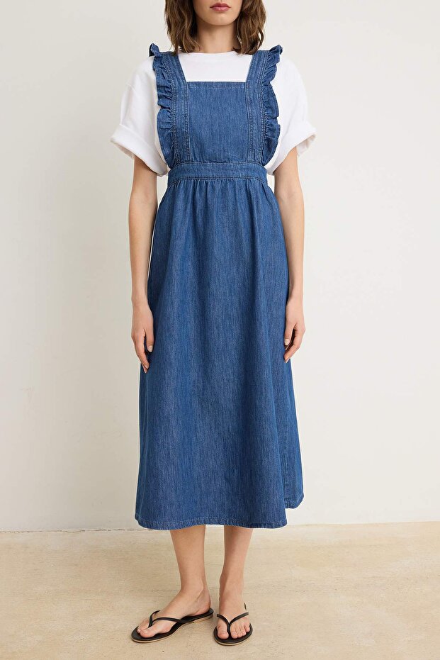 Mavi Düz Maxi Fırfırlı Denim Elbise TWOSS26EL00634 - 3