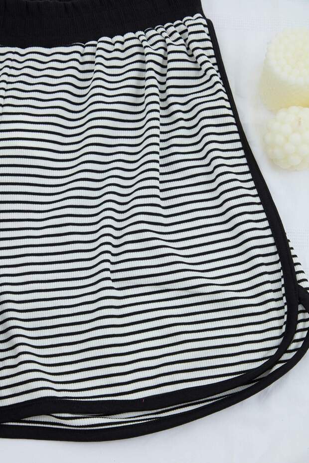 Siyah Çizgili Bağcıklı Kaşkorse Büyük Beden Pijama Altı TBBSS26IA00015 - 6