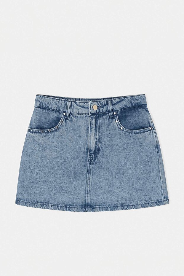 Limited Edition Mavi Trok Detaylı Denim Şort Etek TWOSS26SR00060 - 6