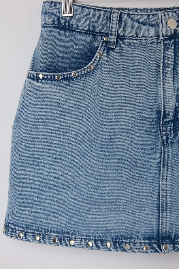 Limited Edition Mavi Trok Detaylı Denim Şort Etek TWOSS26SR00060 - 8