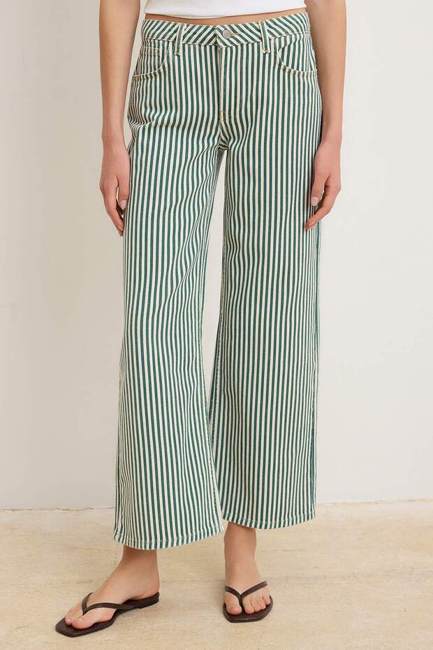 Çok Renkli Çizgili Düşük Bel Kısa Culotte Jeans TWOSS26JE00292 - 3