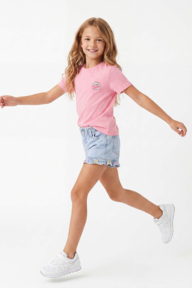 Lila-Pembe Baskılı Örme T-Shirt TKDSS26TS00027 - 4