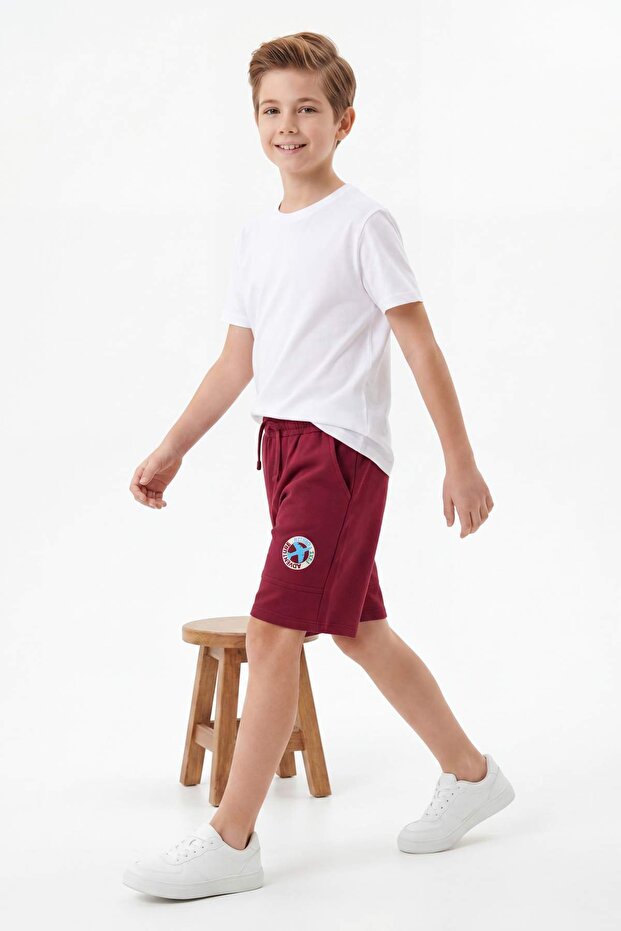Bordo-Lacivert Düz Erkek Çocuk Örme Şort & Bermuda TKDSS26SR00013 - 3