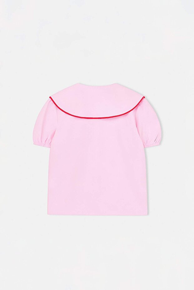 Pembe Düz Fitted Gömlek Yaka Kız Çocuk Örme Gömlek TKDSS26TS00077 - 6