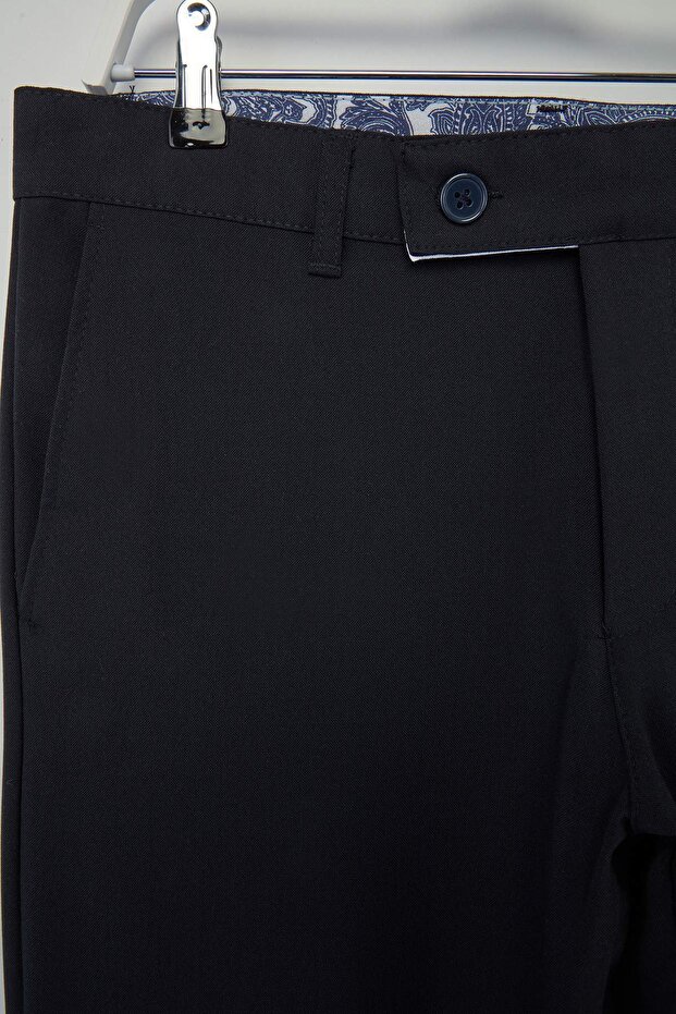 Lacivert Dar Kalıp/Slim Fit Boru Paça Yüksek Bel Yazlık Erkek Dokuma Pantolon TMNSS26PL00022 - 5