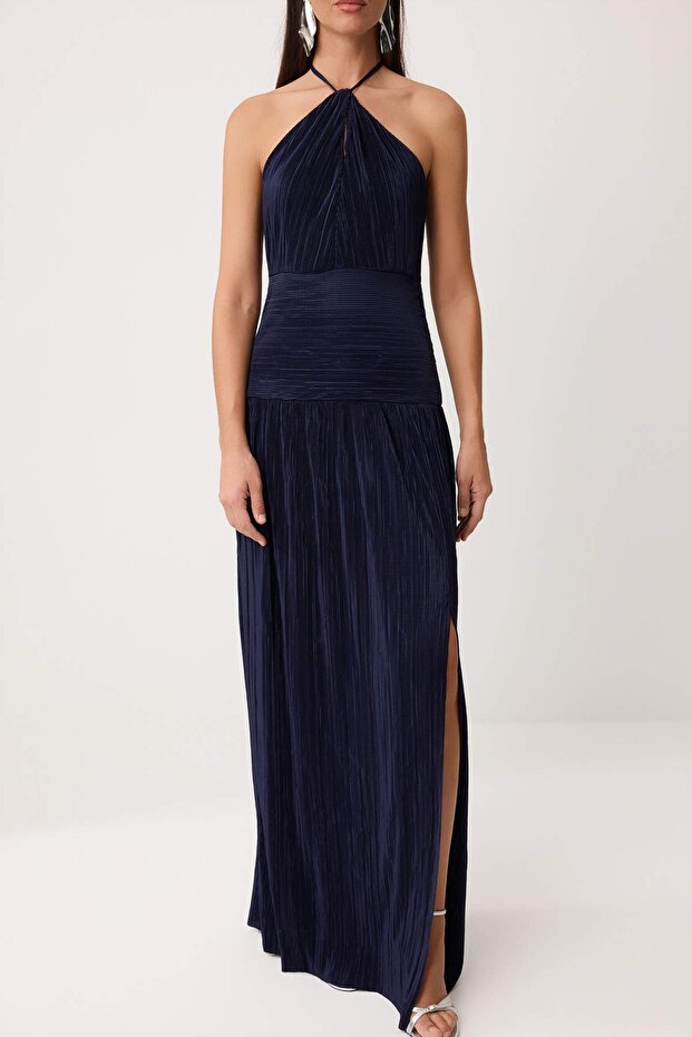 Lacivert Piliseli Maxi Abiye & Mezuniyet Elbisesi TPRSS26AE00119 - 3