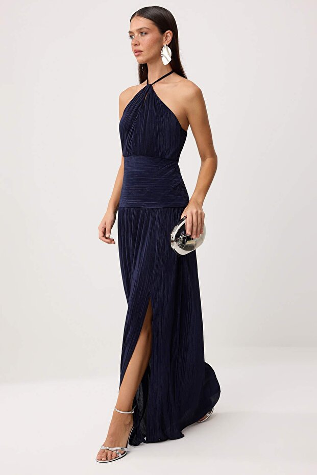 Lacivert Piliseli Maxi Abiye & Mezuniyet Elbisesi TPRSS26AE00119 - 1