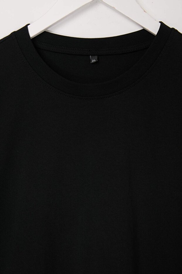 Büyük Beden Lacivert- Siyah-Beyaz 3 lü Paket  Oversize %100 Pamuk T-shirt TMNSS26BF00005 - 13