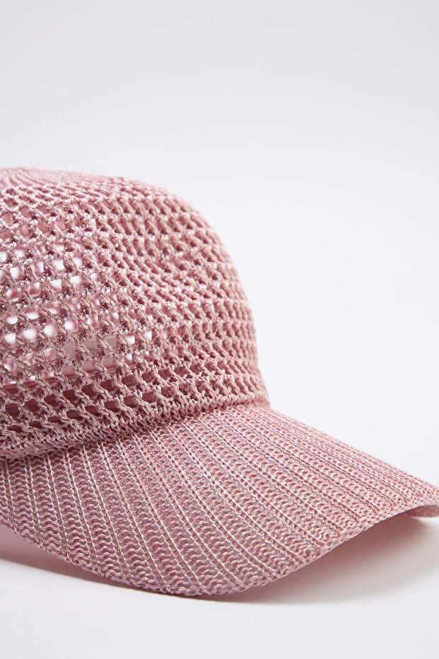 Pembe Örgü Parlak Simli Kadın Şapka TAKSS26SP00009 - 6