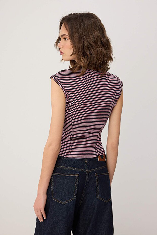 Çok Renkli Fitted/Vücuda Oturan Kolsuz Crop/Kısa Pamuk Ribana Örme Atlet TWOSS26AL00083 - 4