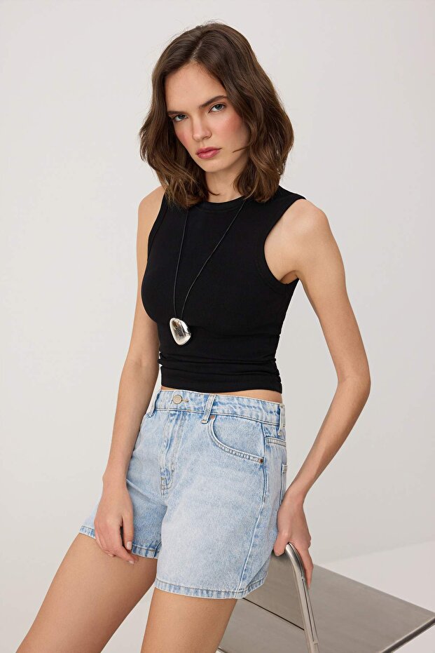 Açık Mavi Normal Bel City Boy Denim Şort TWOSS26SR00247 - 1