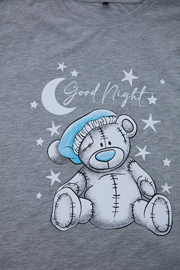Gri Baskılı Kareli Örme Pijama Takımı TBBAW24AI00020 - 5