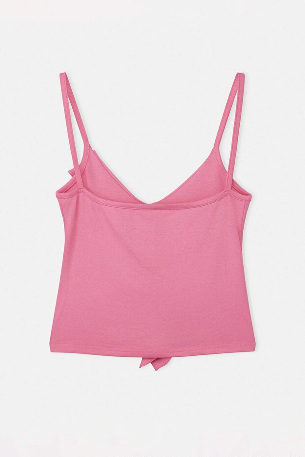 Pembe Pembe Askılı Fırfırlı Fitted/Vücuda Oturan Örme Büyük Beden Bluz TBBSS26AF00163 - 7
