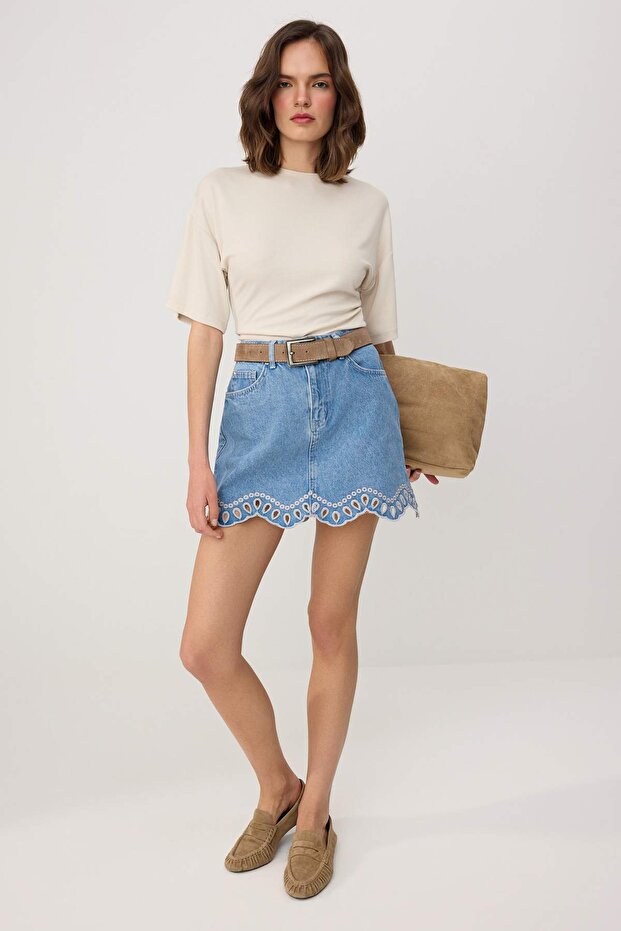 Mavi Brode Detaylı Mini Denim Etek TWOSS26ET00159