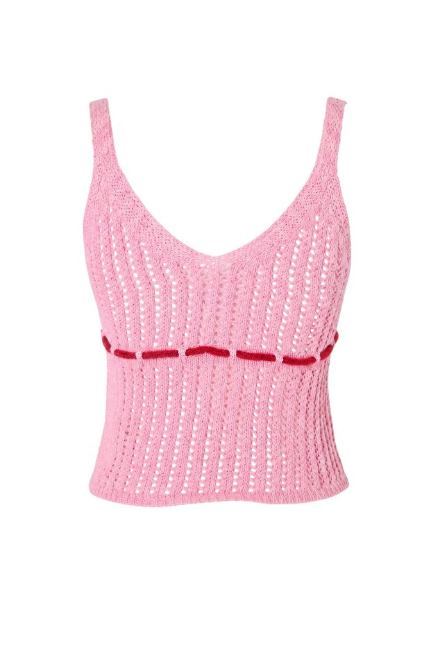 Pembe Baskılı Regular Triko 100% Pamuk Bluz TBESS26BZ00015 - 6