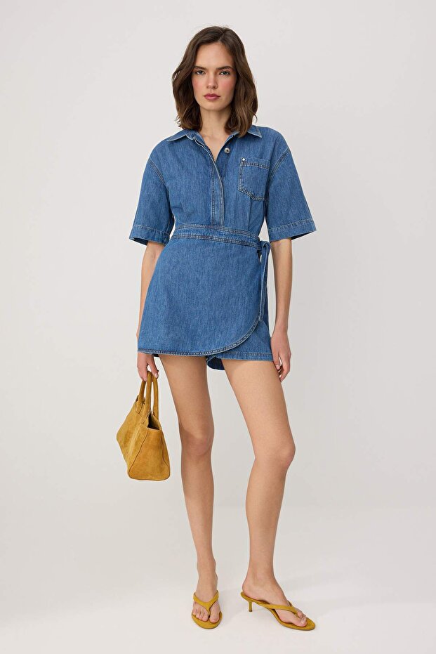 Mavi Gömlek Yaka Denim Tulum TWOSS26TU00017