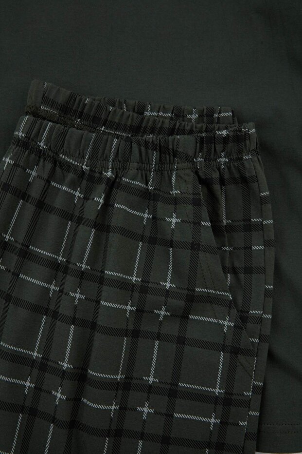Büyük Beden Haki Regular Ekose/Kareli Pamuklu Büyük Beden Pijama Takımı TMNSS26AI00012 - 4